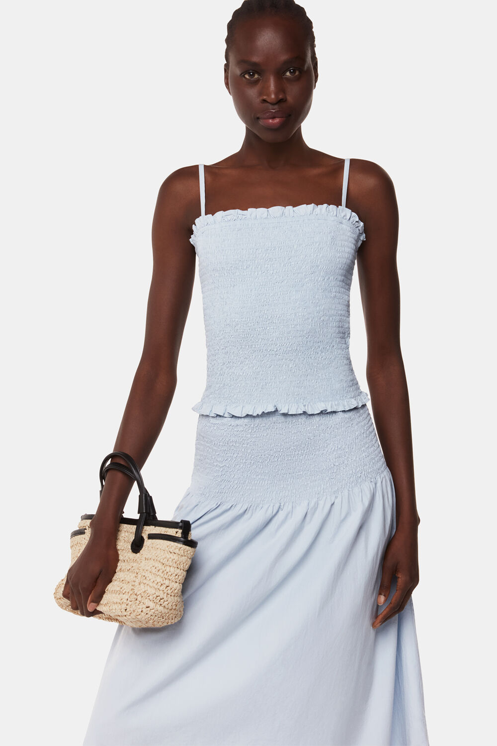 Blue Louisa Smocked Midi Skirt