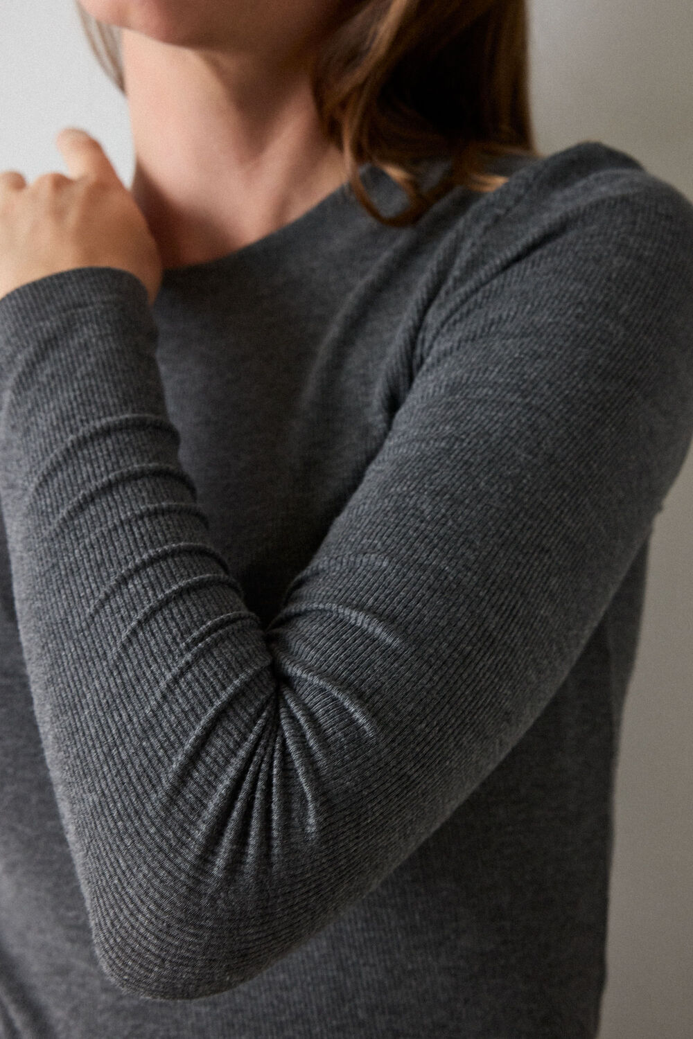 Dark Grey Essential Ribbed Crew