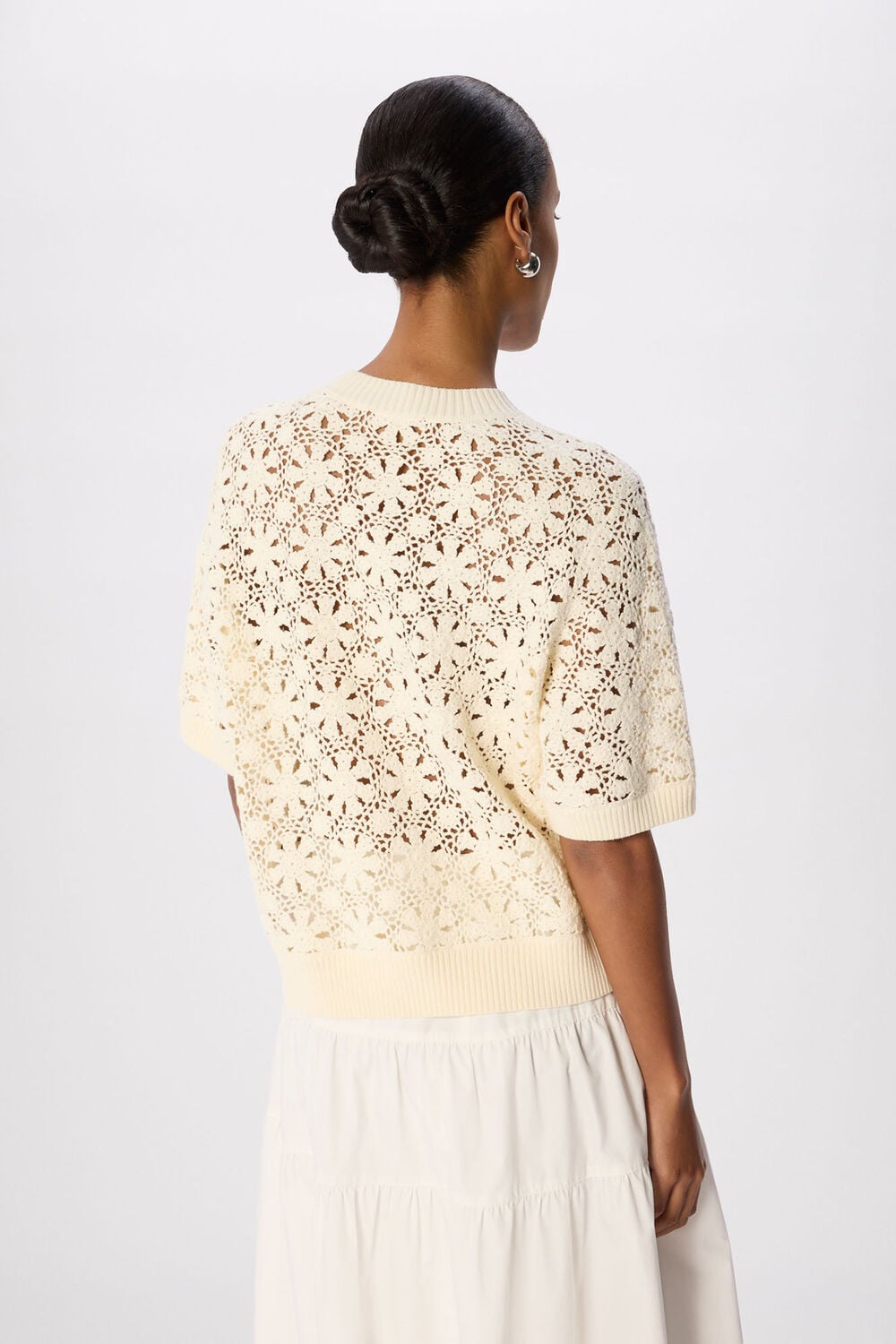 Ivory Cotton Crochet Detail Tshirt