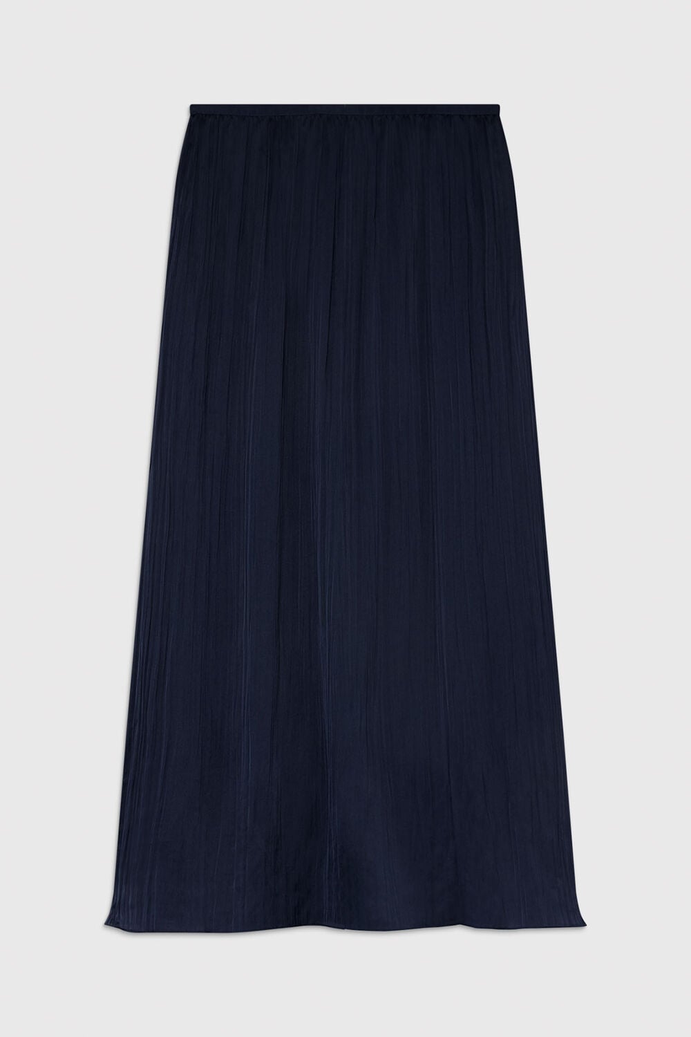 Navy Plisse Column Midi Skirt