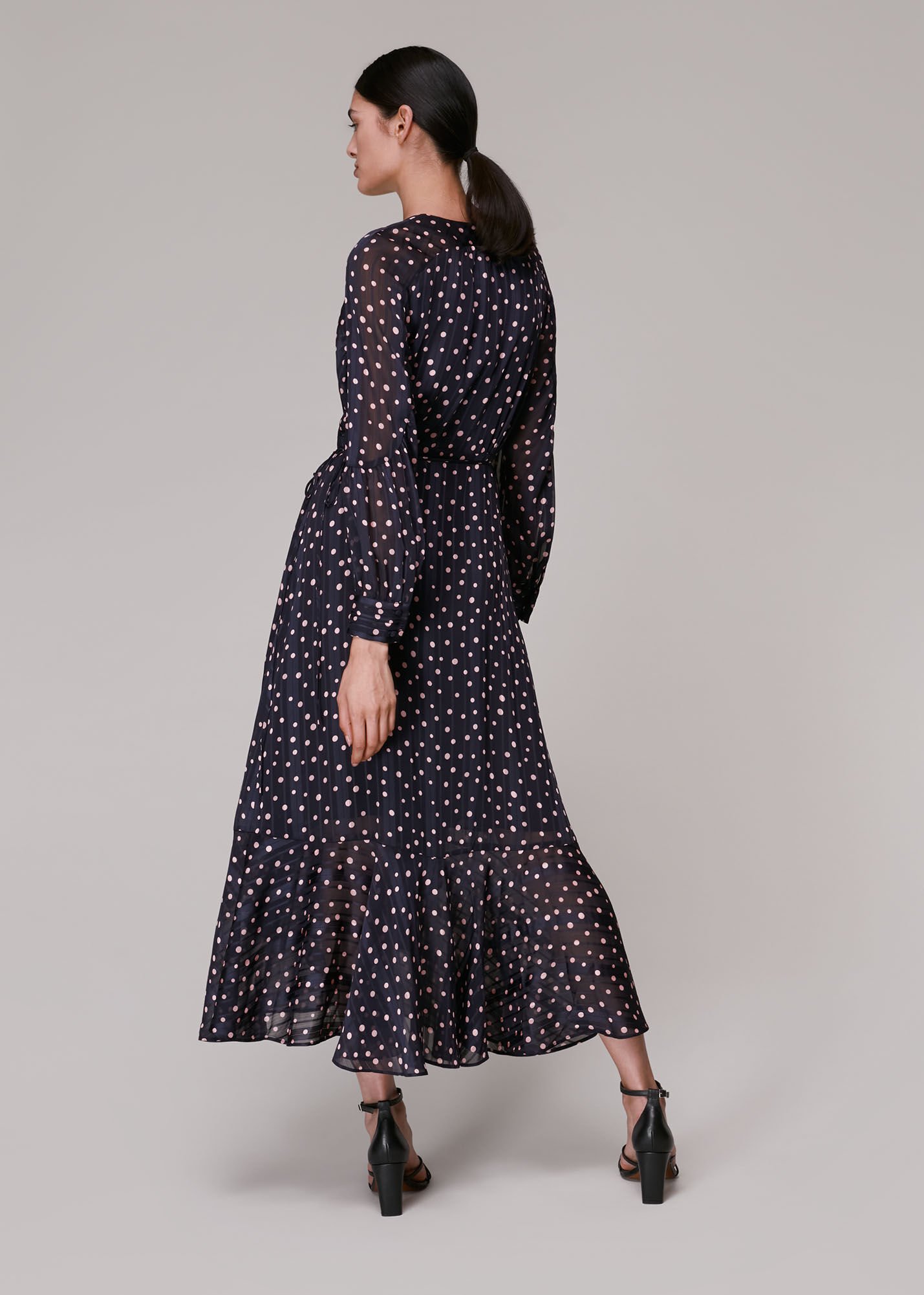 Blue/Multi Satin Stripe Spot Wrap Dress | WHISTLES | Whistles US |