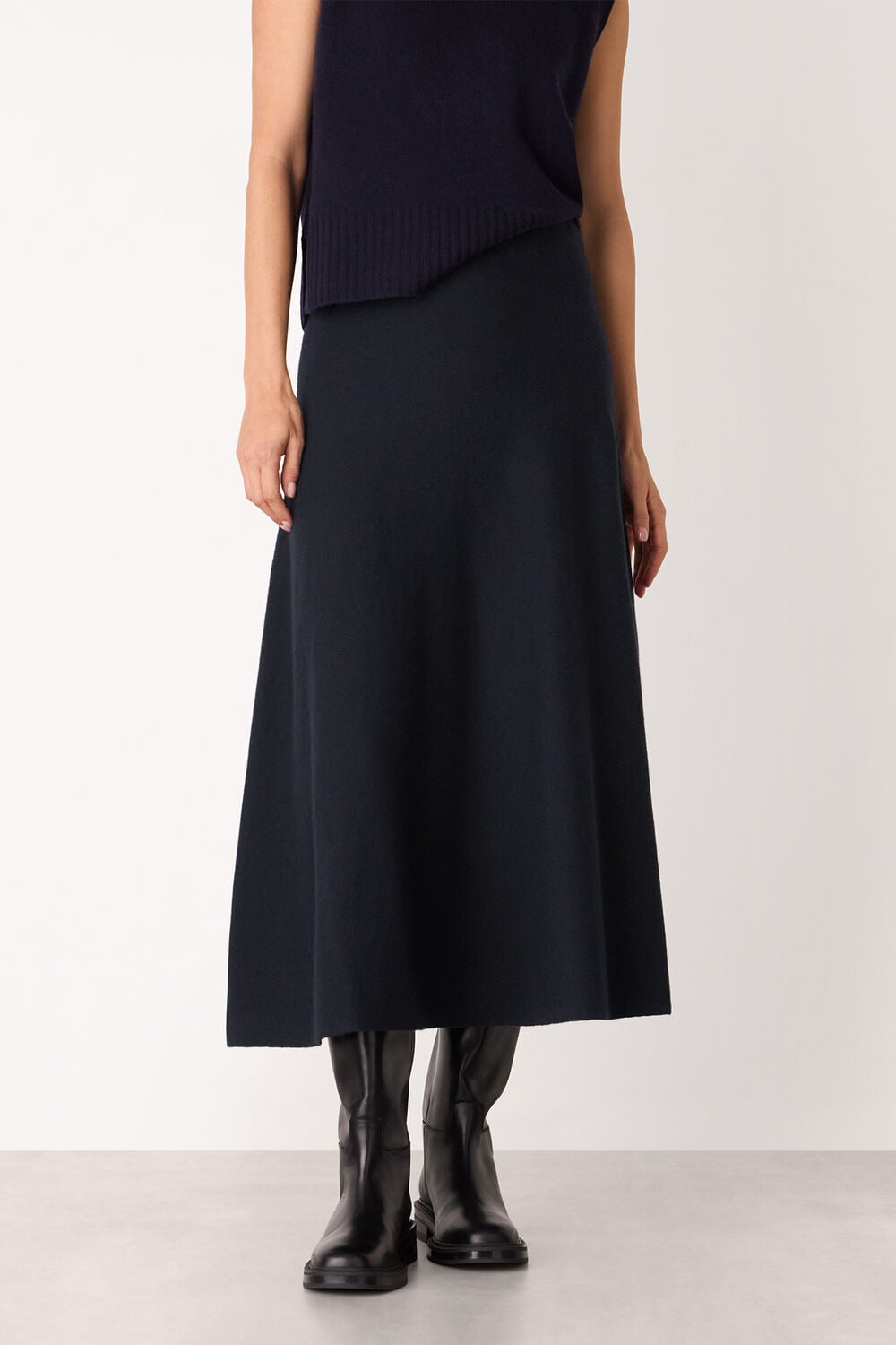 Navy Knitted Midi Skirt