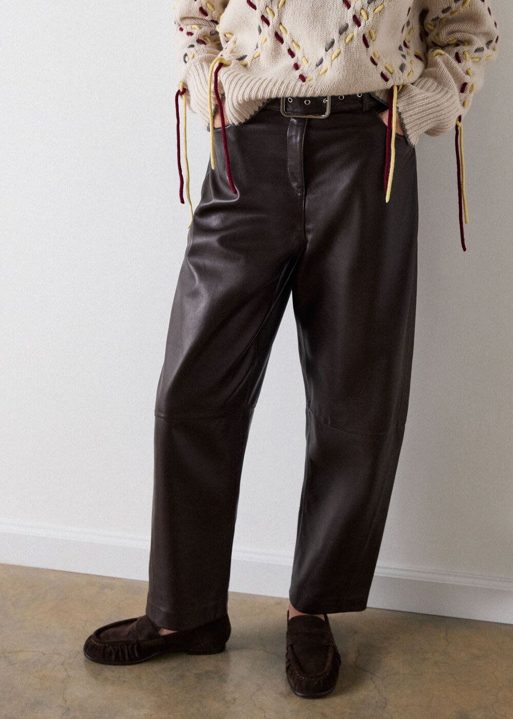 Belted Leather Barrel Trouser