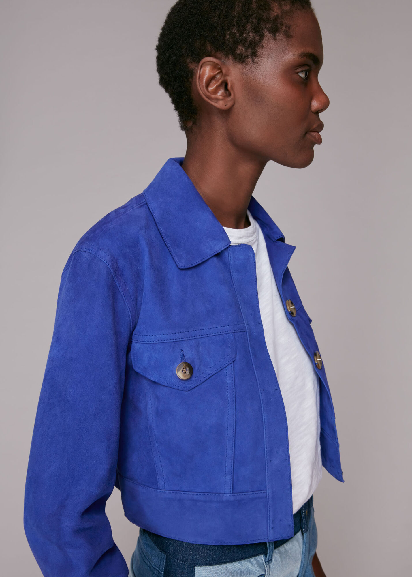 Blue Taali Cropped Suede Jacket WHISTLES Whistles