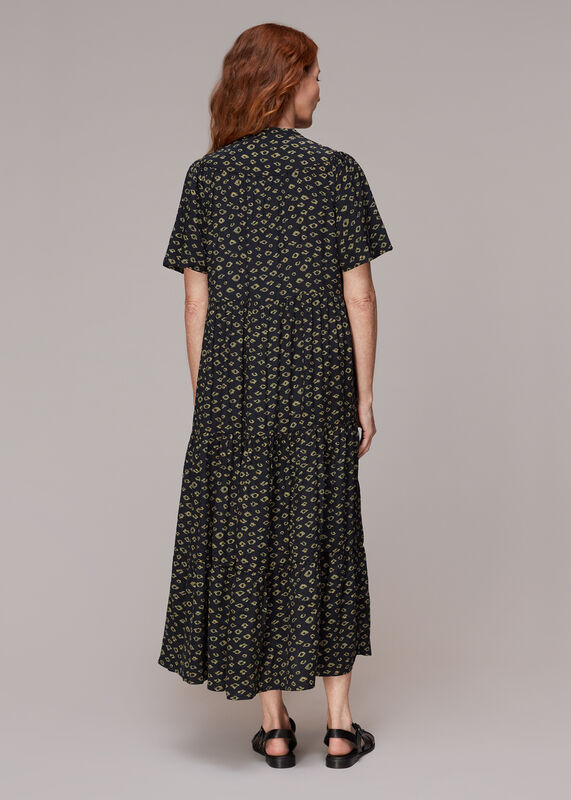 Black Abstract Gem Trapeze Dress