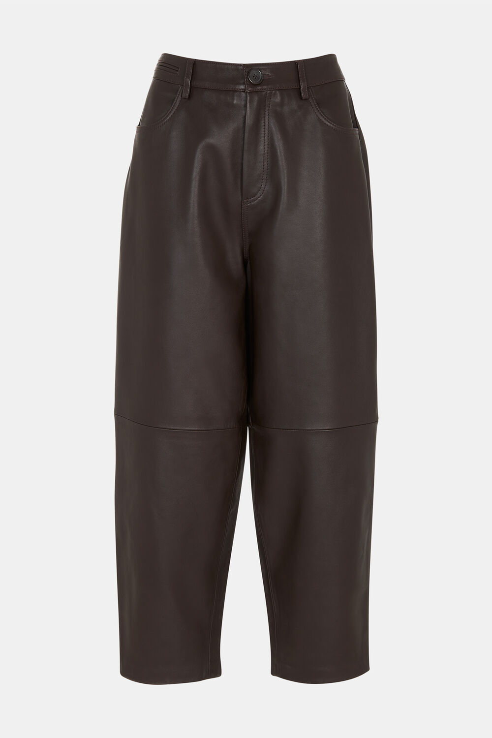 Brown Leather Barrel Leg Trouser