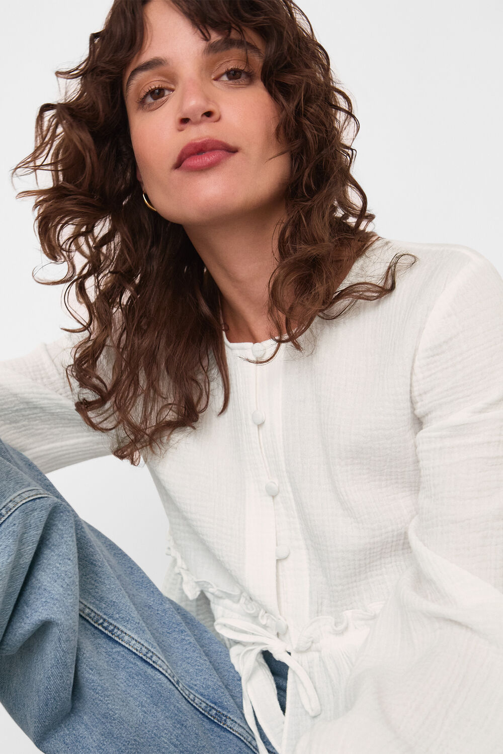 Cotton Frill Peplum Blouse