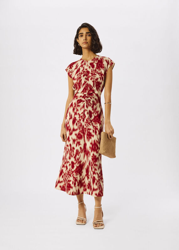 Red Petite Blurred Floral Crepe Dress