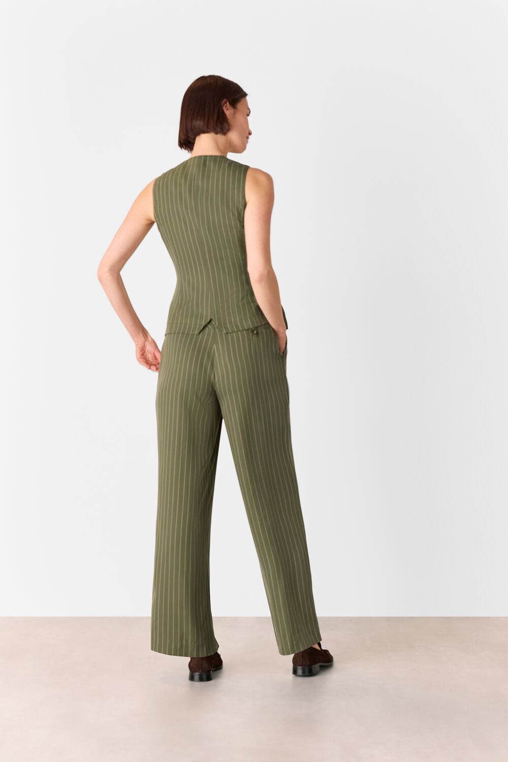 Khaki Lottie Pinstripe Waistcoat