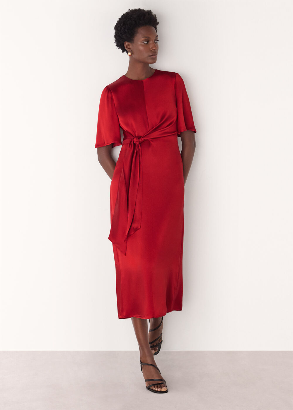 Satin Twist Waist Midi Dress