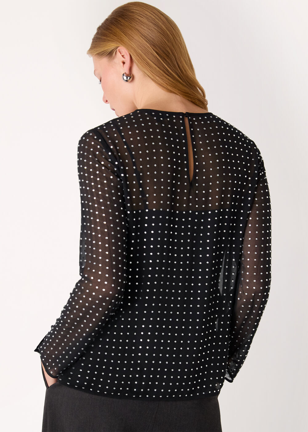 Hot Fix Sheer Sleeve Blouse