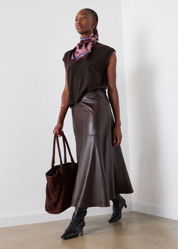 Brown Cashmere V Neck Tank