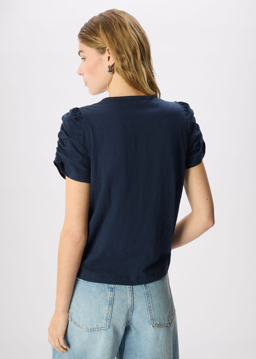 Round Neck Gathered Sleeve Tee