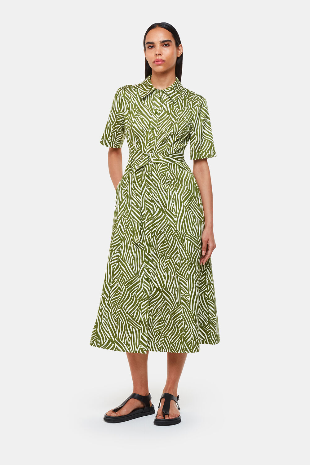 Green Linear Leaf Midi Dress