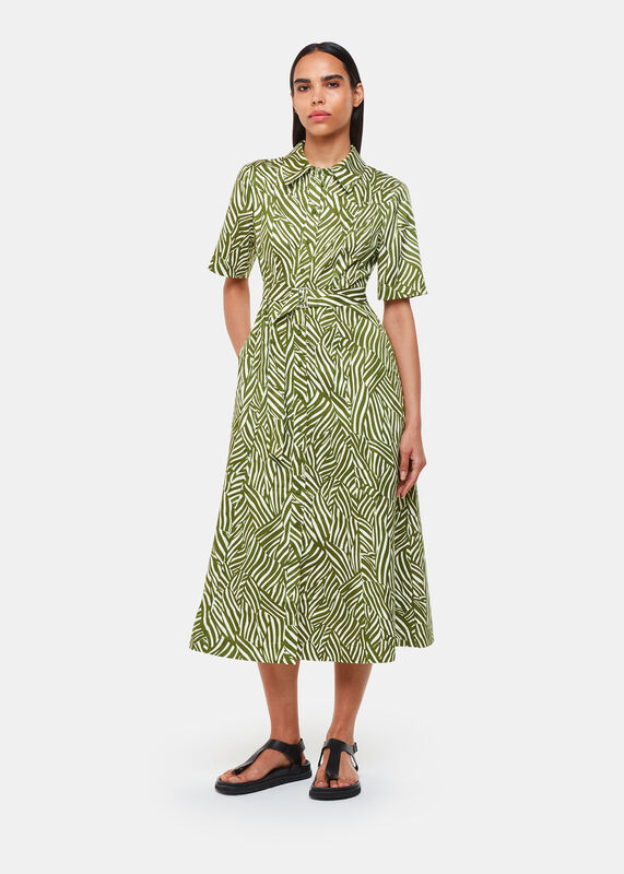 Green Linear Leaf Midi Dress