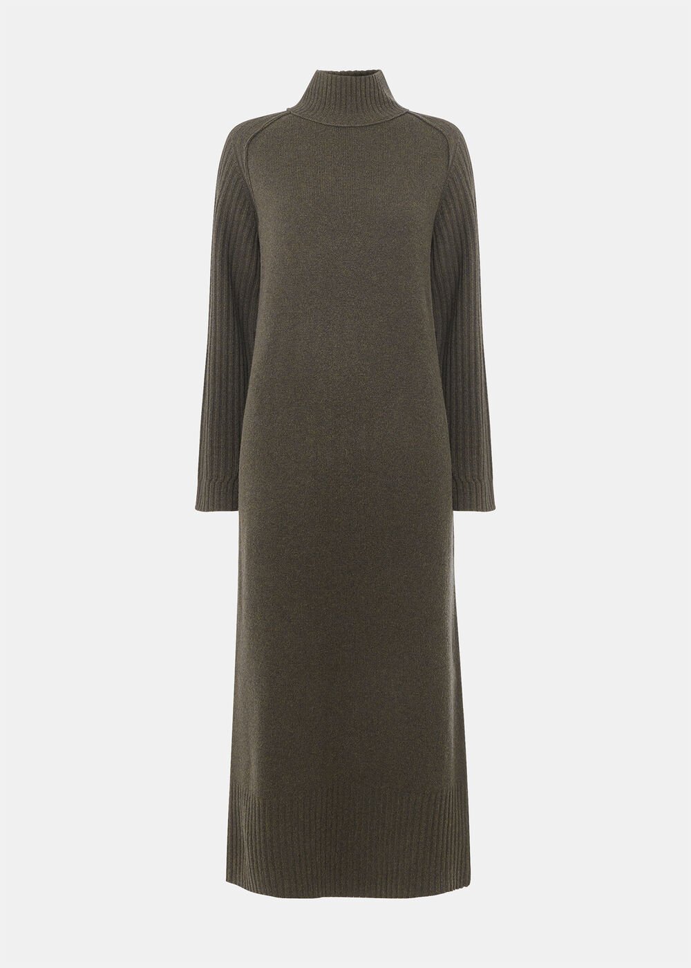Funnel Neck Wool Midi Dress