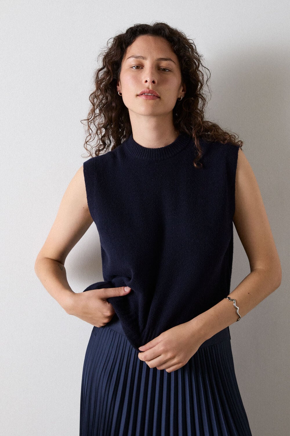 Navy Wool Sleeveless Tank