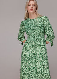 Green/Multi Cheetah Print Shirred Dress | WHISTLES | Whistles UK