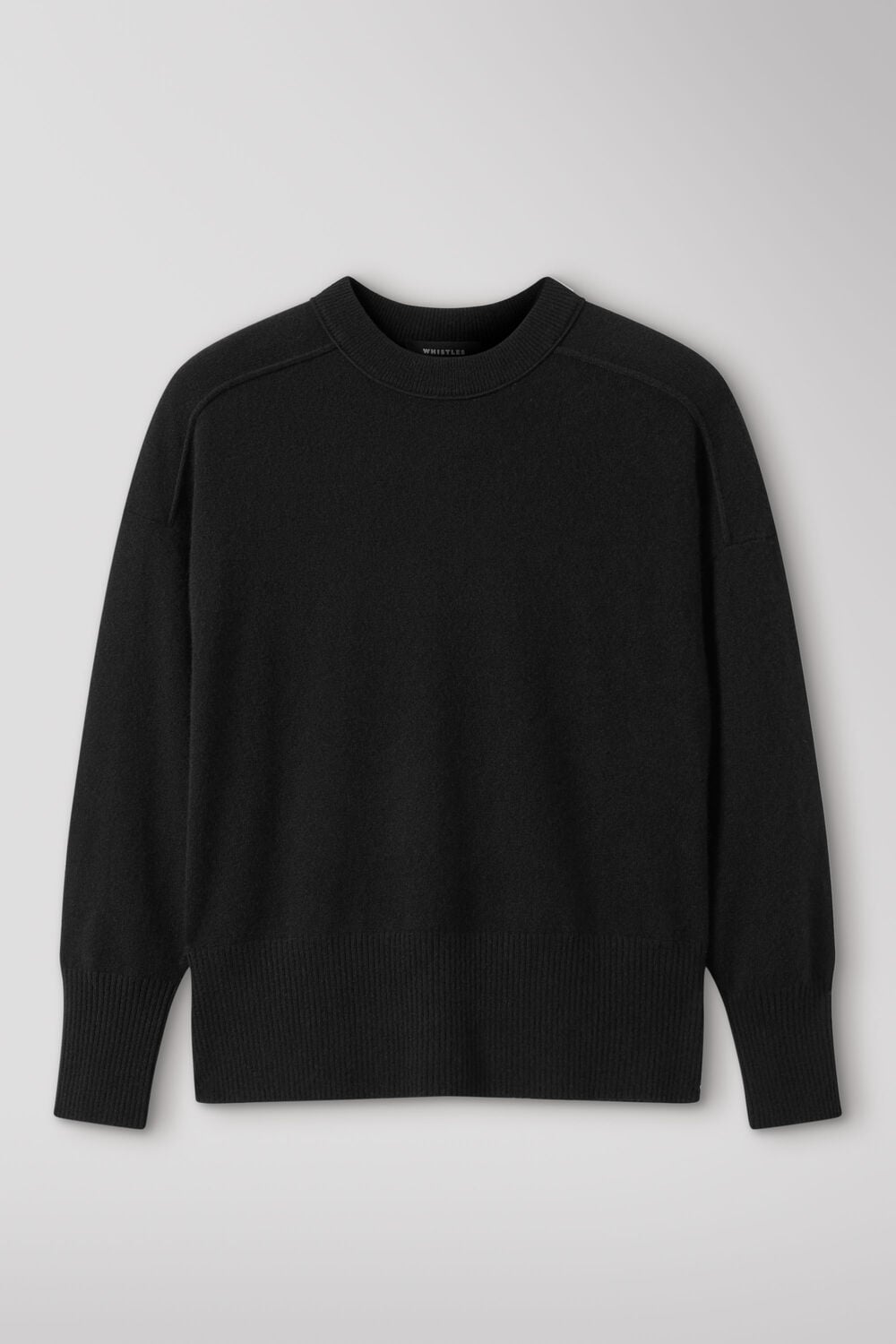 Black Cashmere Seam Detail Crew Knit