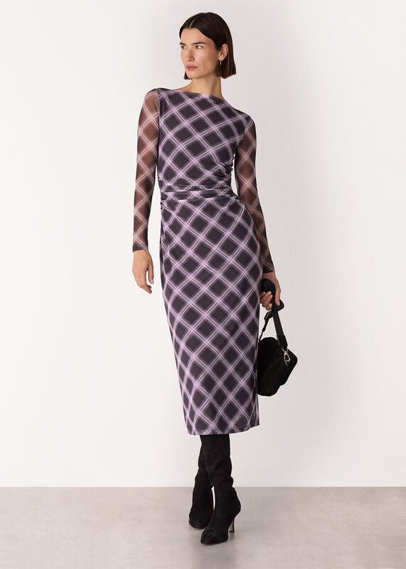 Burgundy Check Mesh Dress