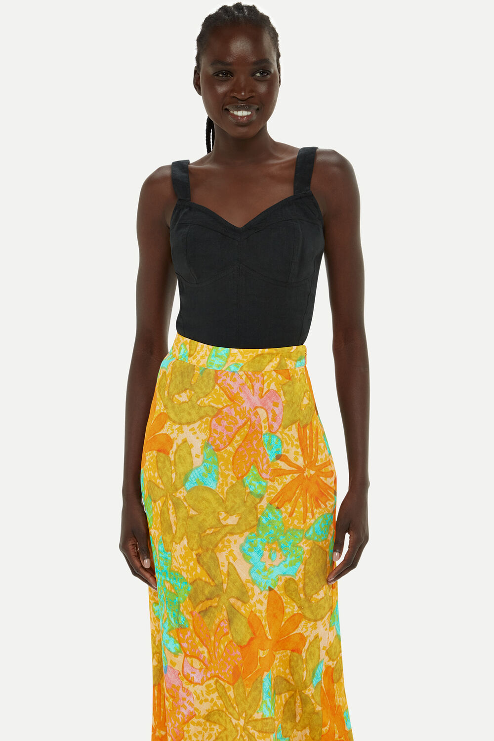 Palm Floral Side Button Skirt