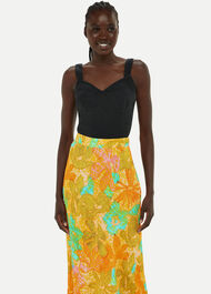 Palm Floral Side Button Skirt