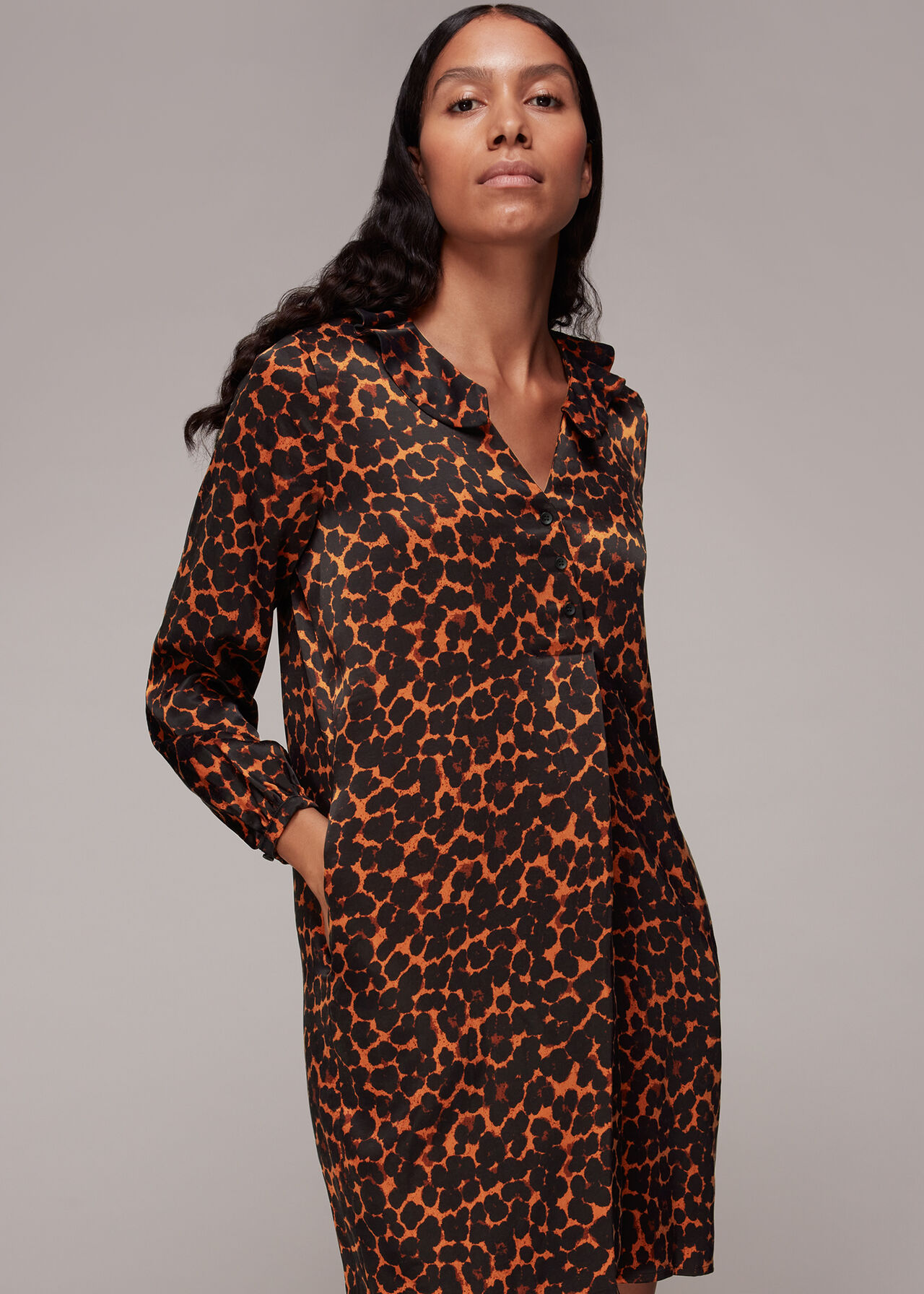 Leopard Print Smudge Animal Frill Dress | WHISTLES | Whistles UK