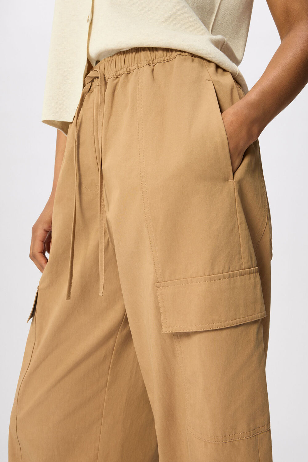 Neutral Petite Utility Cotton Barrel Trouser