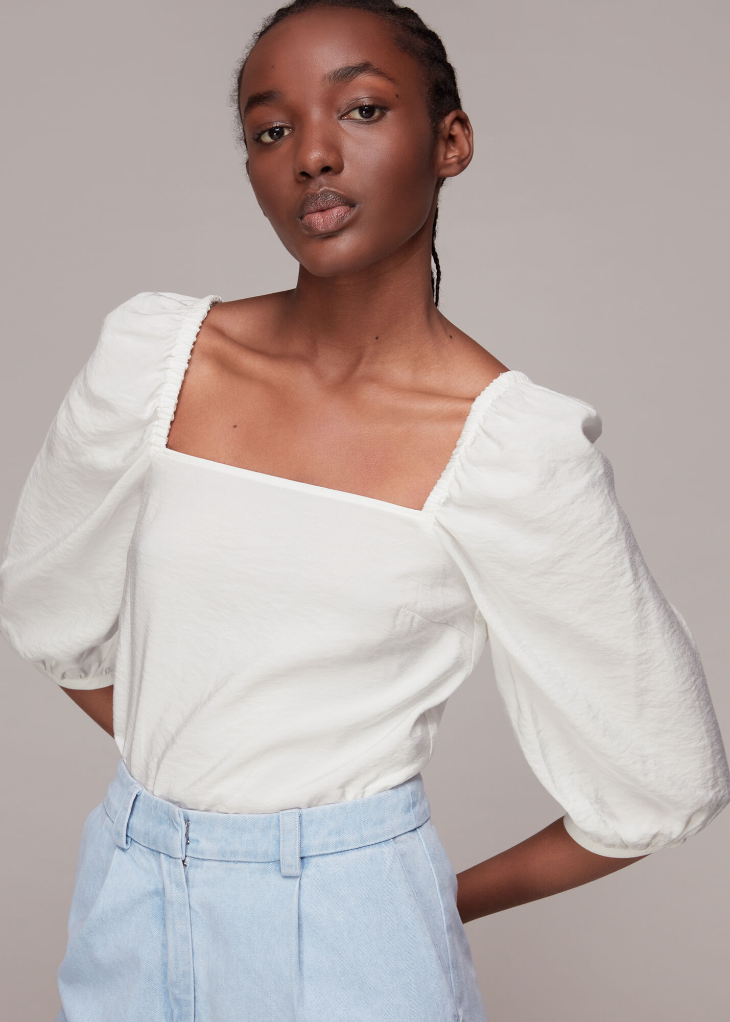 White Blanche Square Neck Top | WHISTLES | Whistles US |