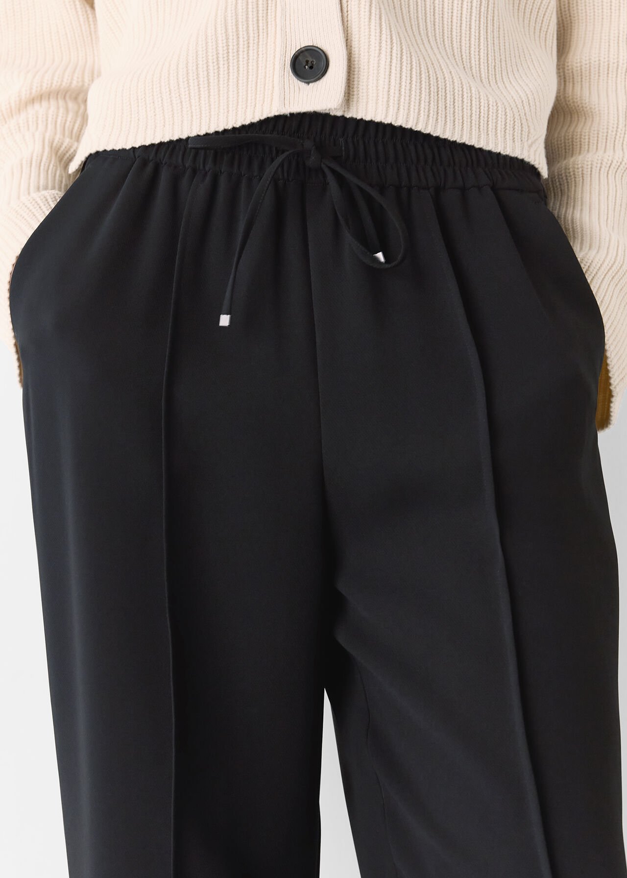 Drawstring Waist Crepe Trouser