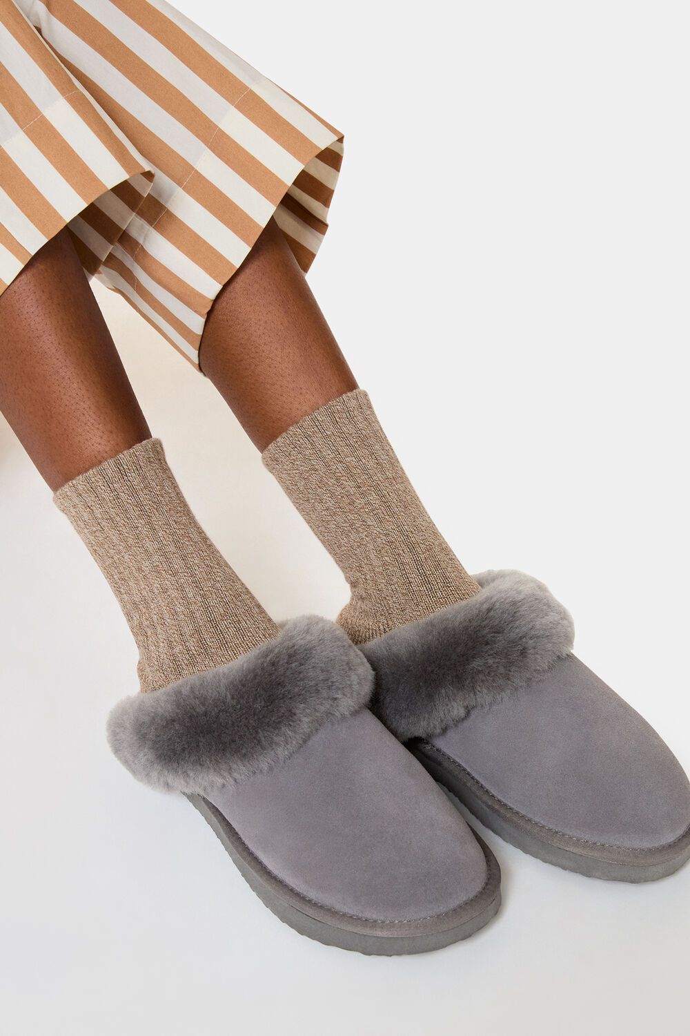 Grey Emilia Cuff Slipper