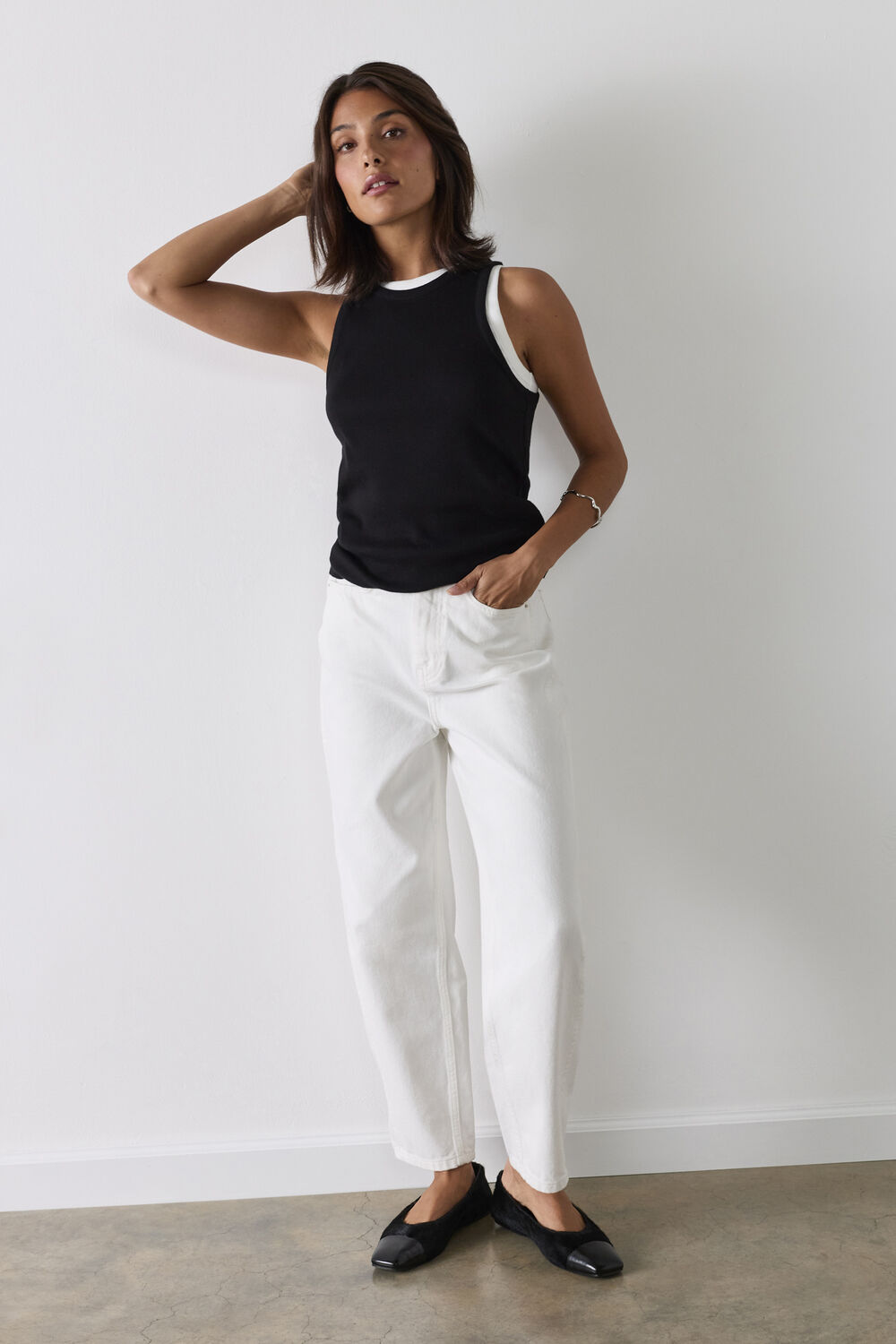 White Petite Authentic Barrel Leg Jean