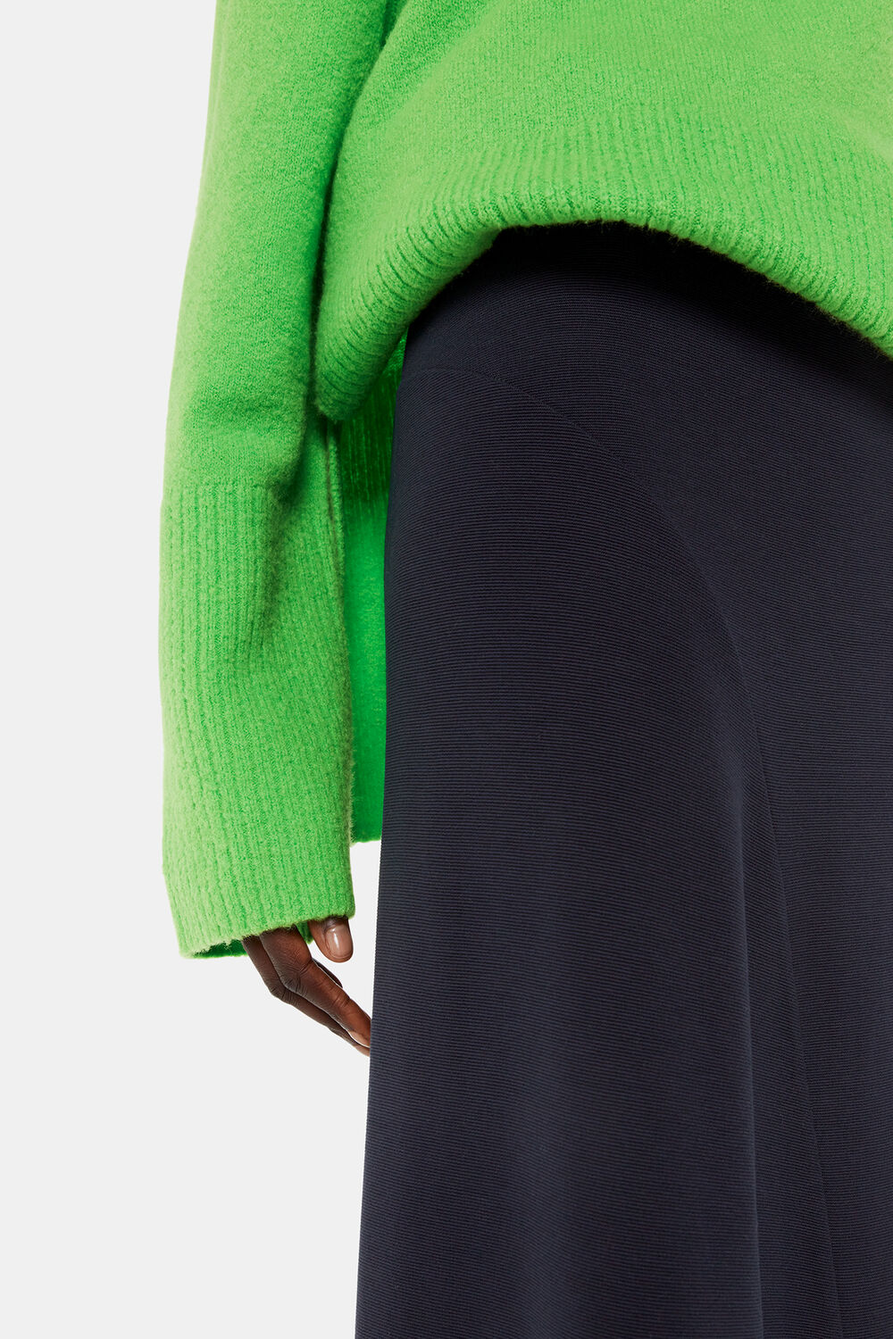 Navy Ottoman Rib Curved Hem Skirt