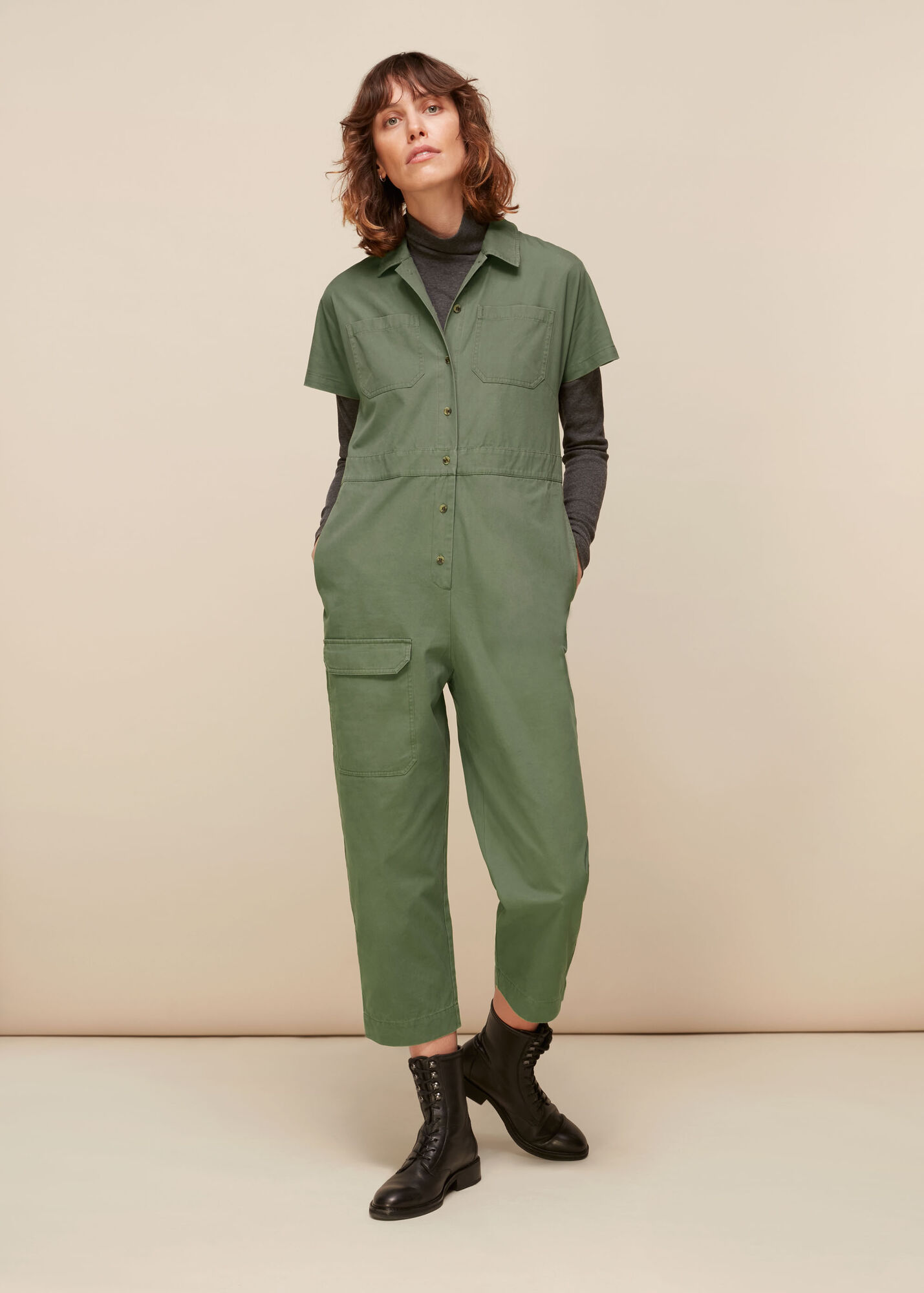 Khaki Elba Utility Jumpsuit WHISTLES