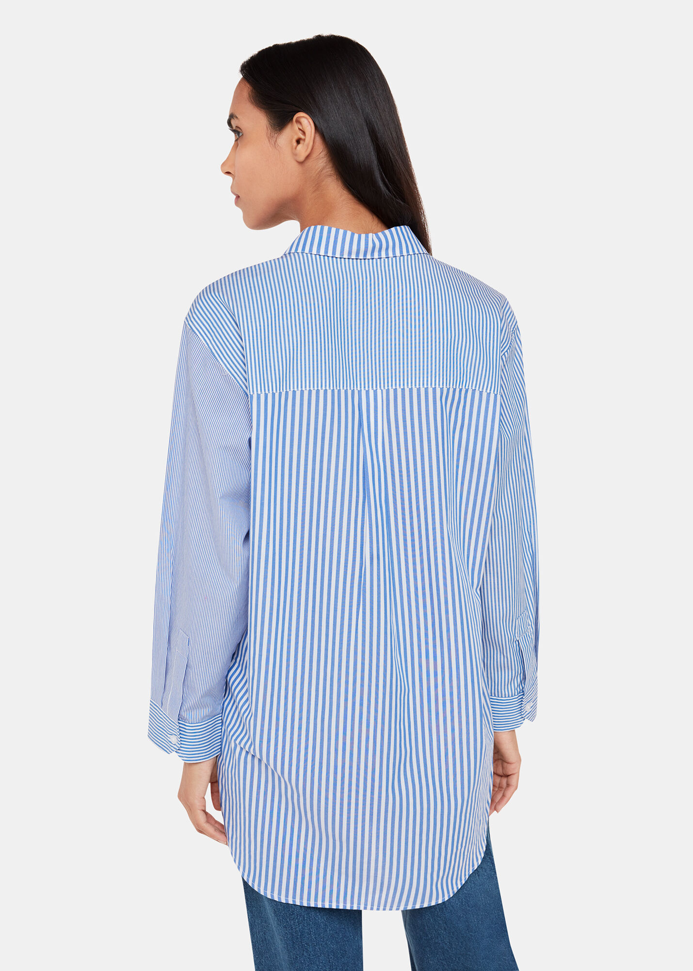 Whistles Blue Asymmetrical Striped Shirt | Oversized Fit | Whistles US |