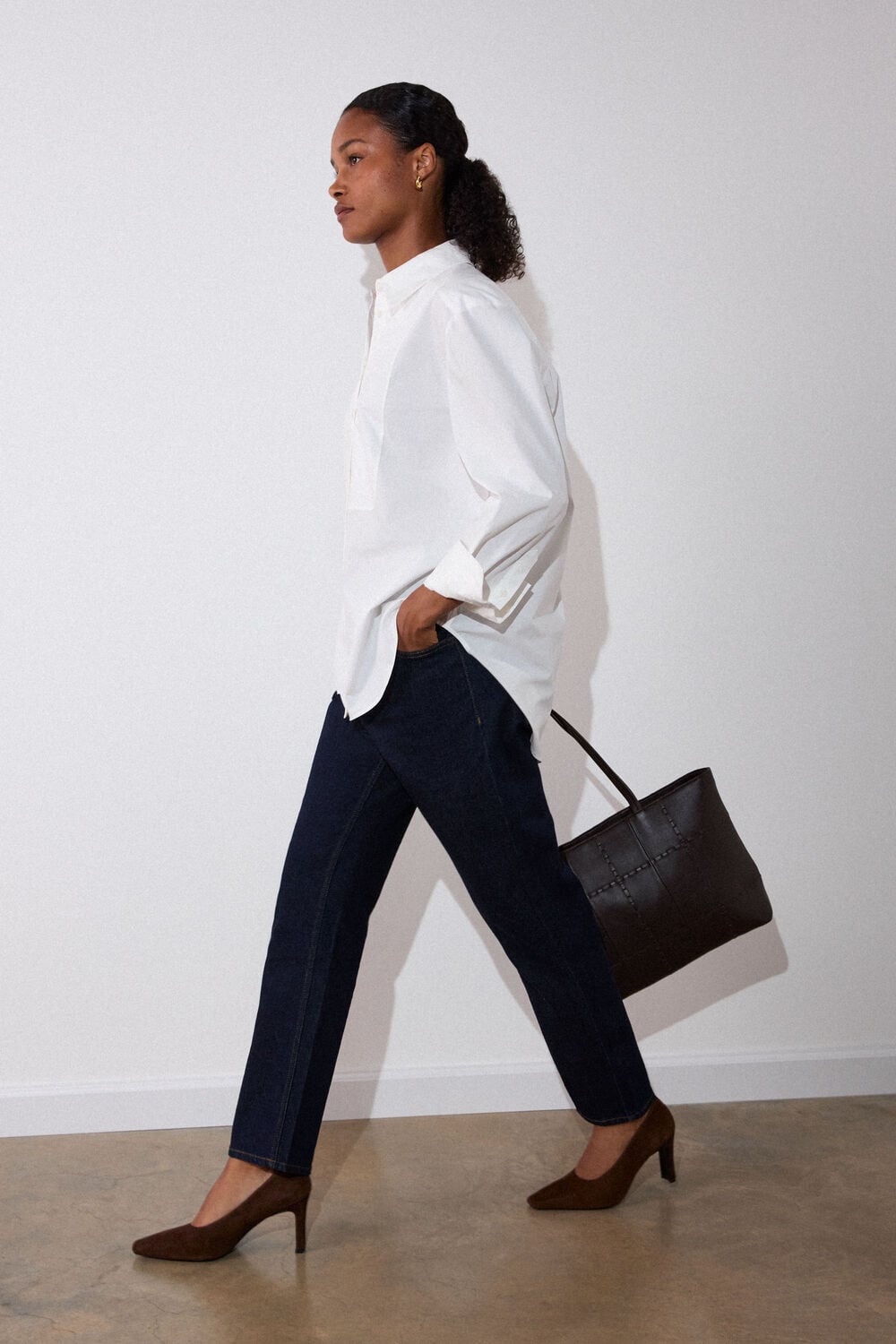 Bib Detail Cotton Poplin Shirt