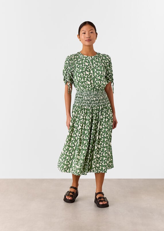 Ivory Petite Abstract Squares Midi Dress