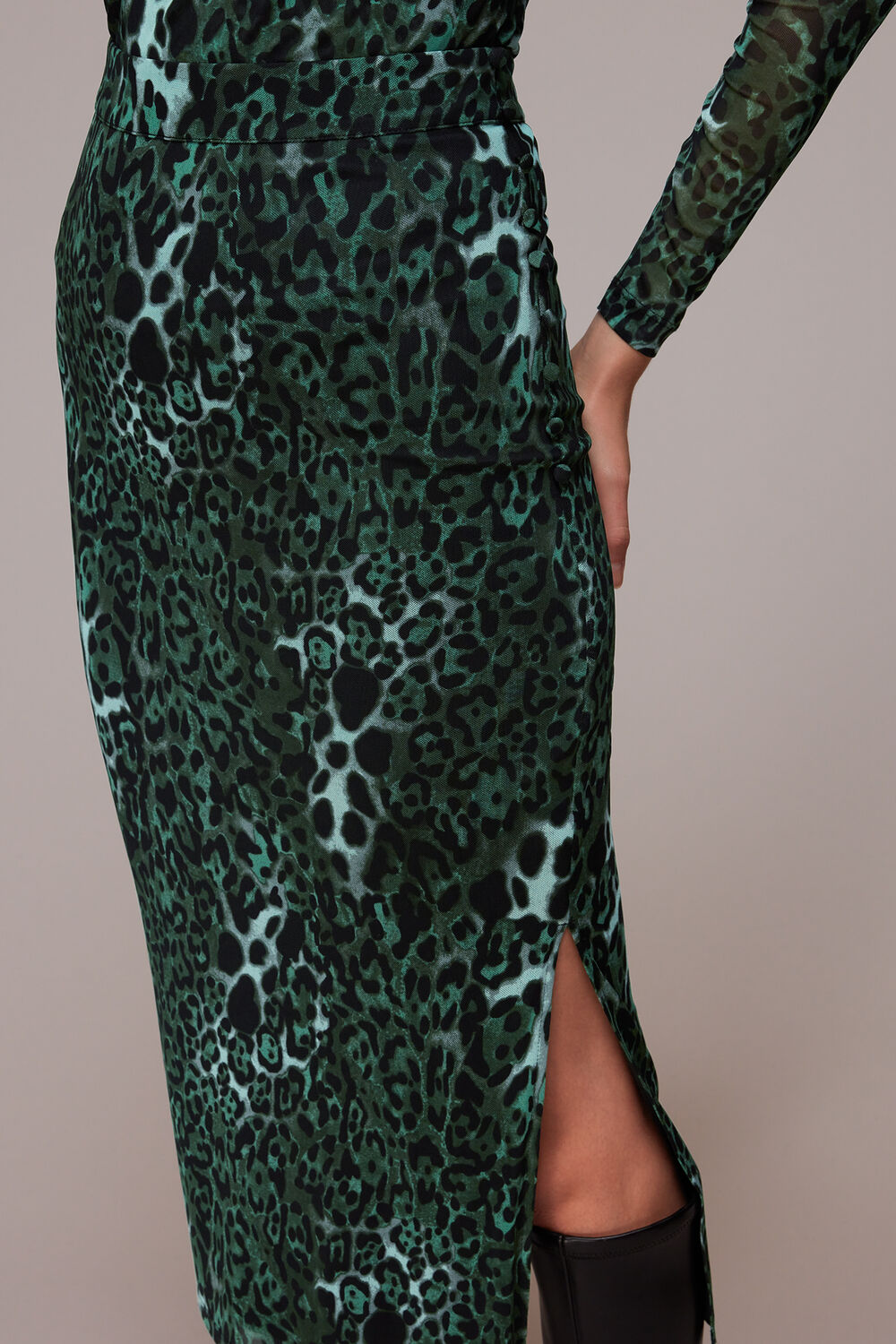 Green Night Cat Print Mesh Skirt