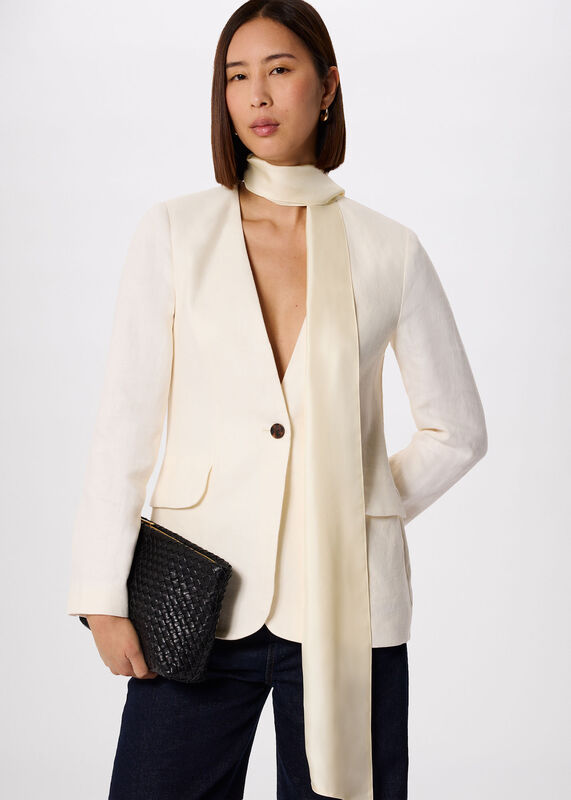 Ivory Collarless Linen Blazer