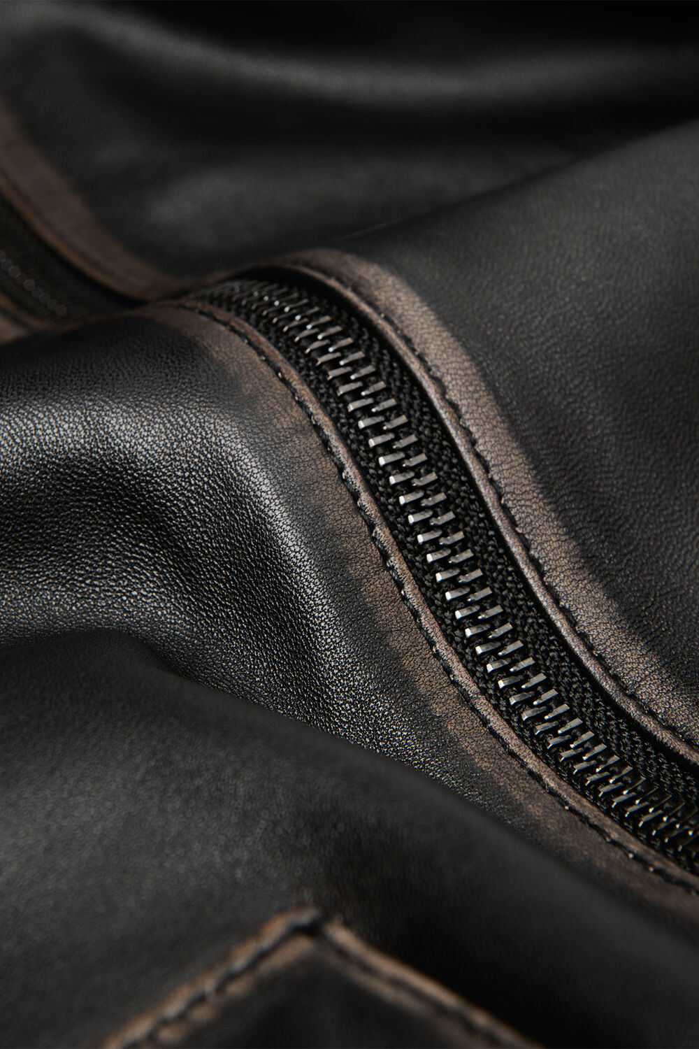 Black Burnished Leather Bomber
