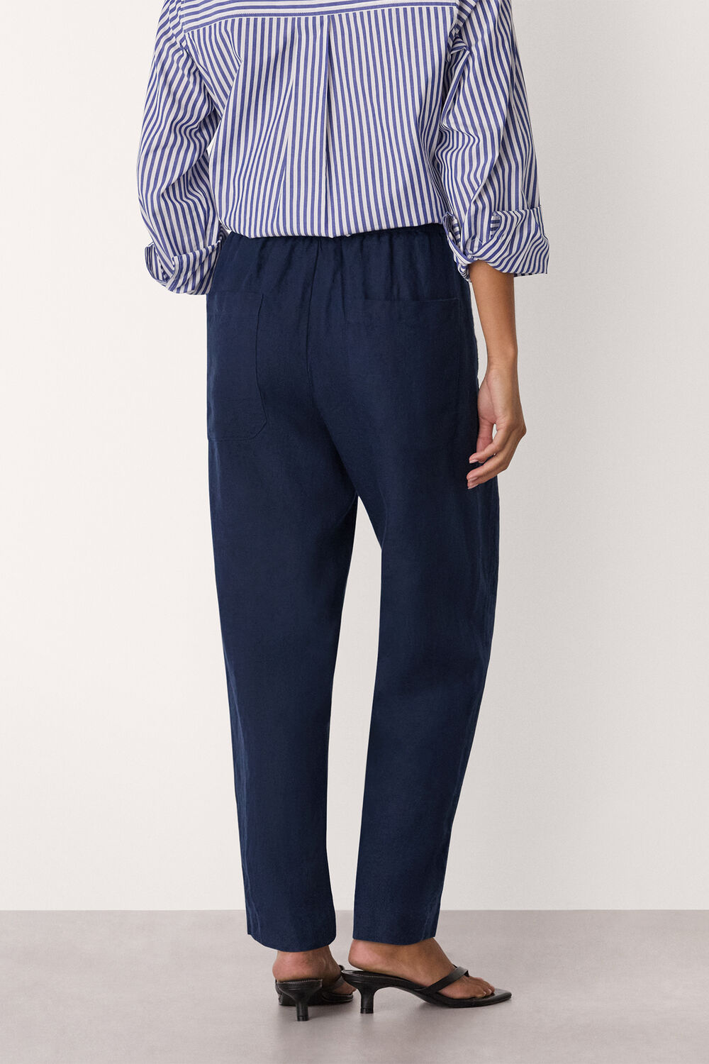 Navy Petite Linen Barrel Trouser