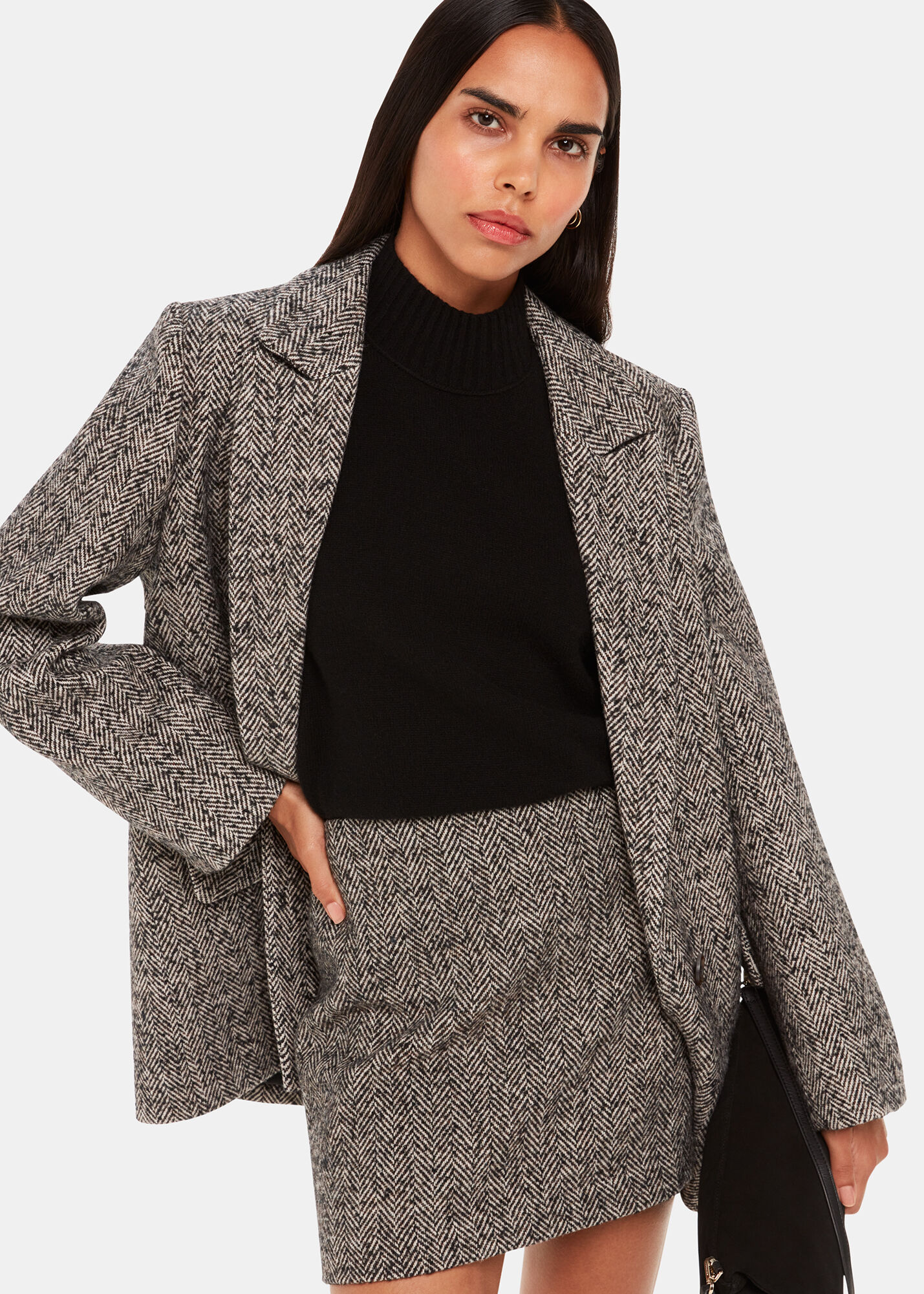 Brown/Multi Herringbone Wool Mini Skirt | WHISTLES | Whistles US |