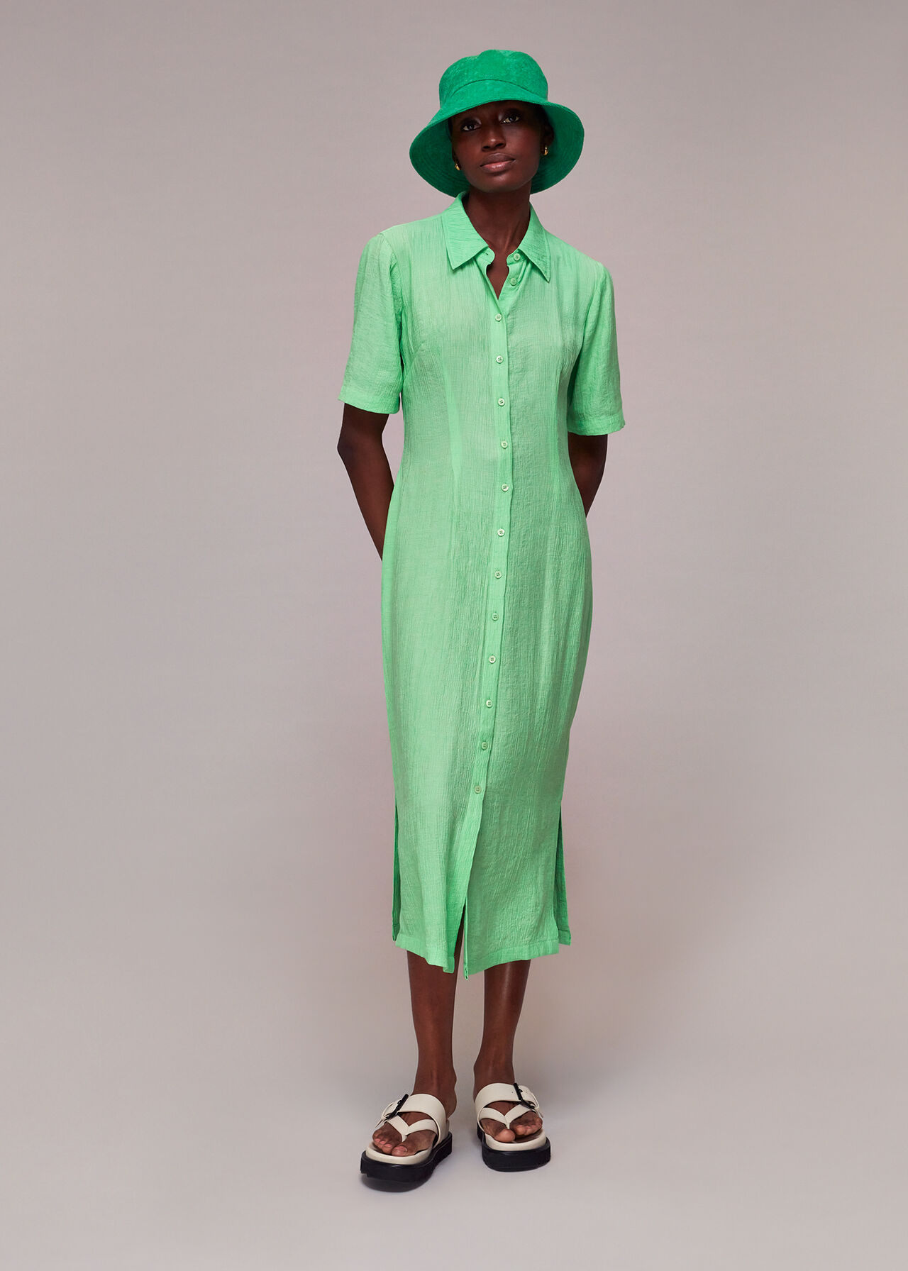 MOVING OUT SALE: COS Pleated Shirt Dress in green, Women's Fashion