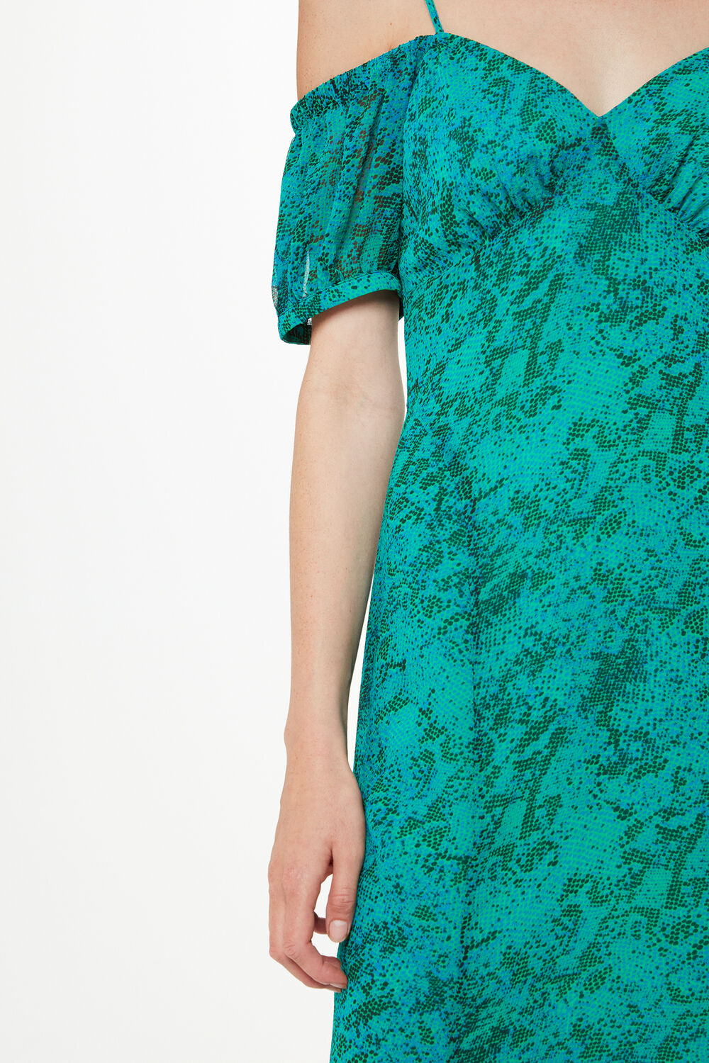 Teal Diagonal Snake Bardot Dress