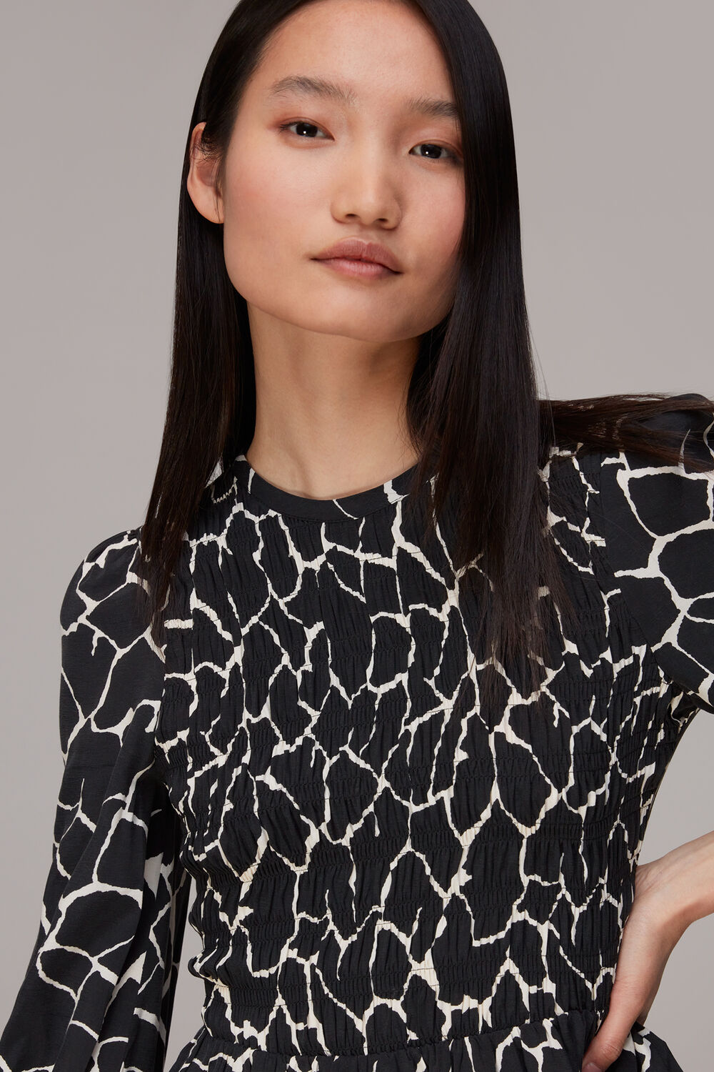 Giraffe Print Shirred Top