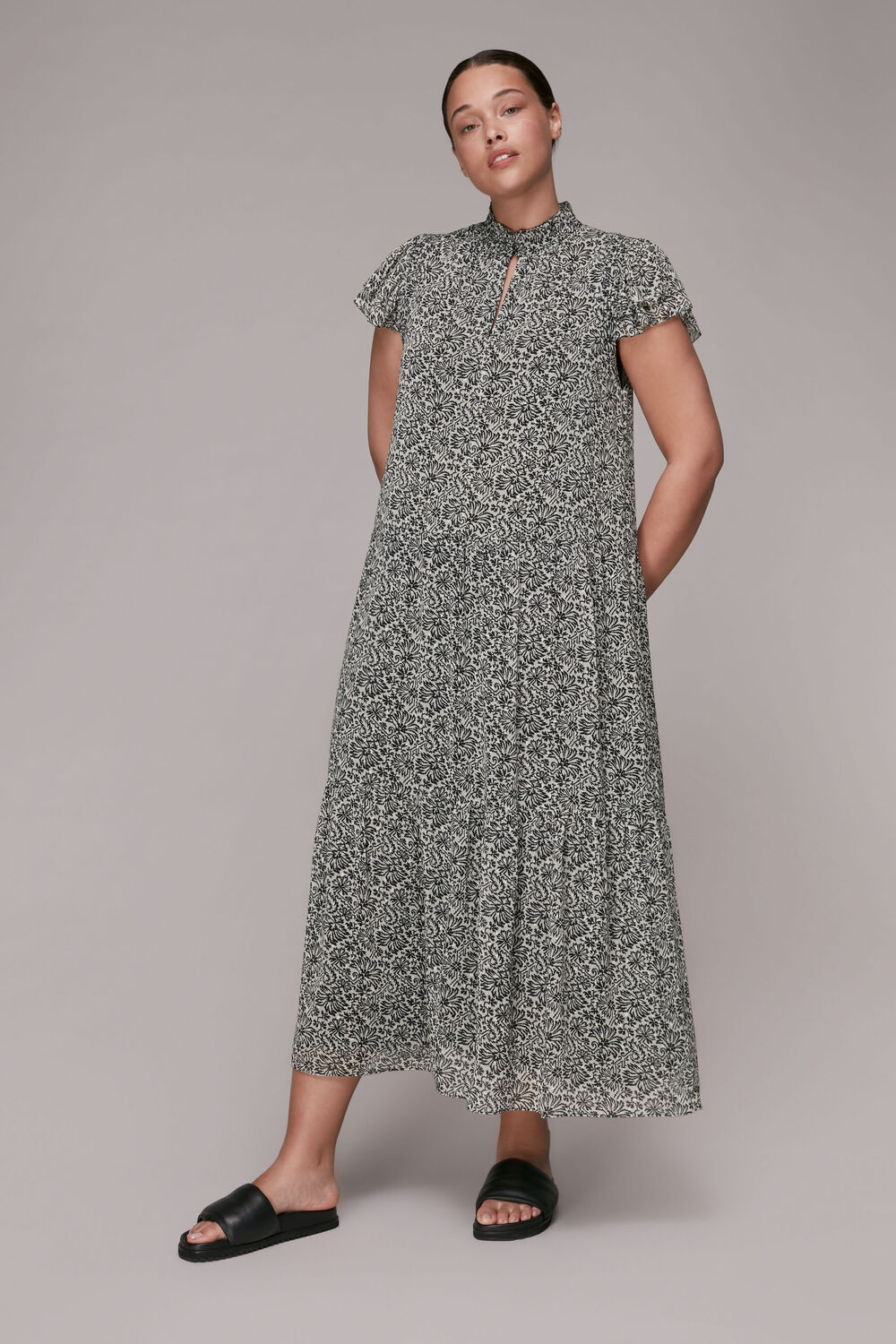 Black Indo Floral Print Tiered Dress