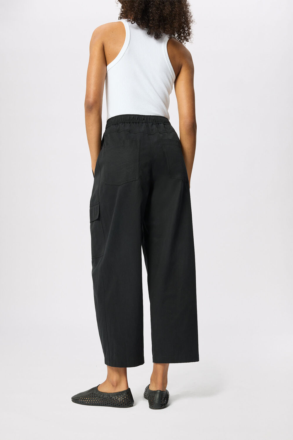 Washed Black Utility Cotton Barrel Trouser