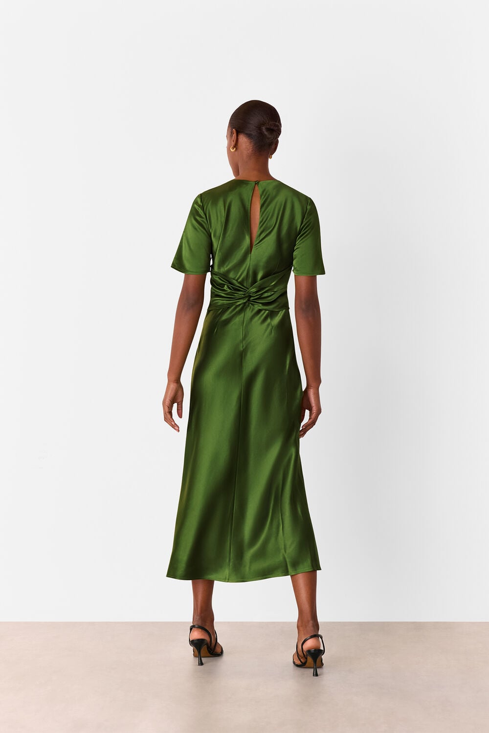 Green Avery Satin Twist Dress