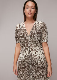 Jaguar Print Ruched Midi Dress
