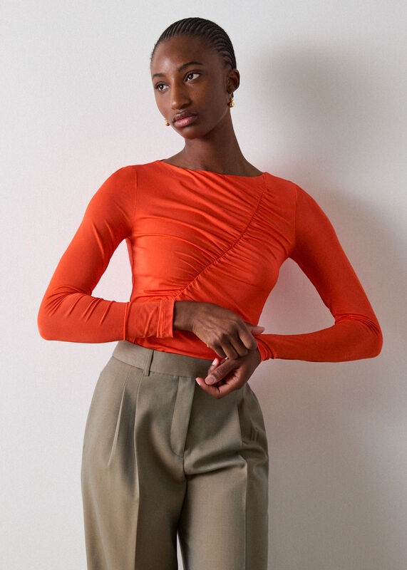 Orange Asymmetric Gathered Top